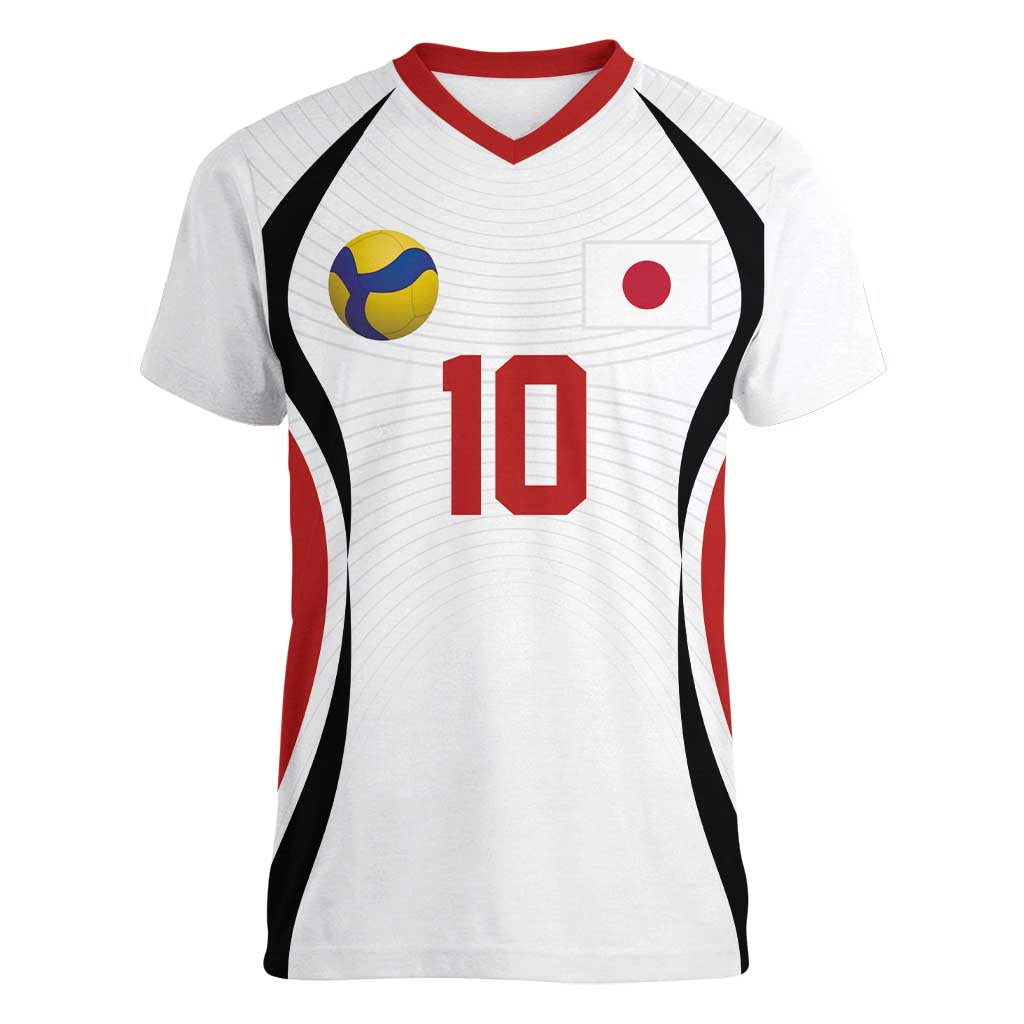Custom Japan Volleyball Women V-Neck T-Shirt Sporty Style White Color