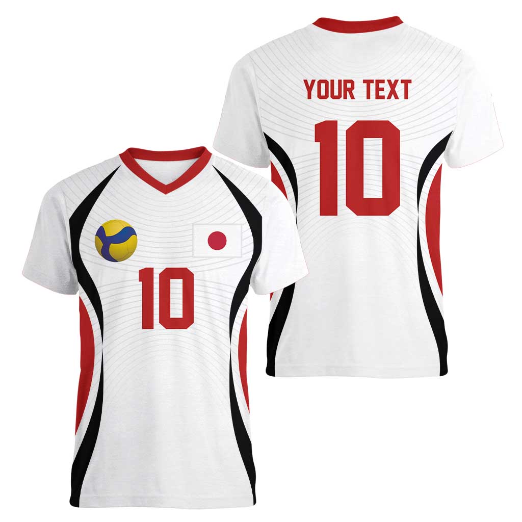 Custom Japan Volleyball Women V-Neck T-Shirt Sporty Style White Color