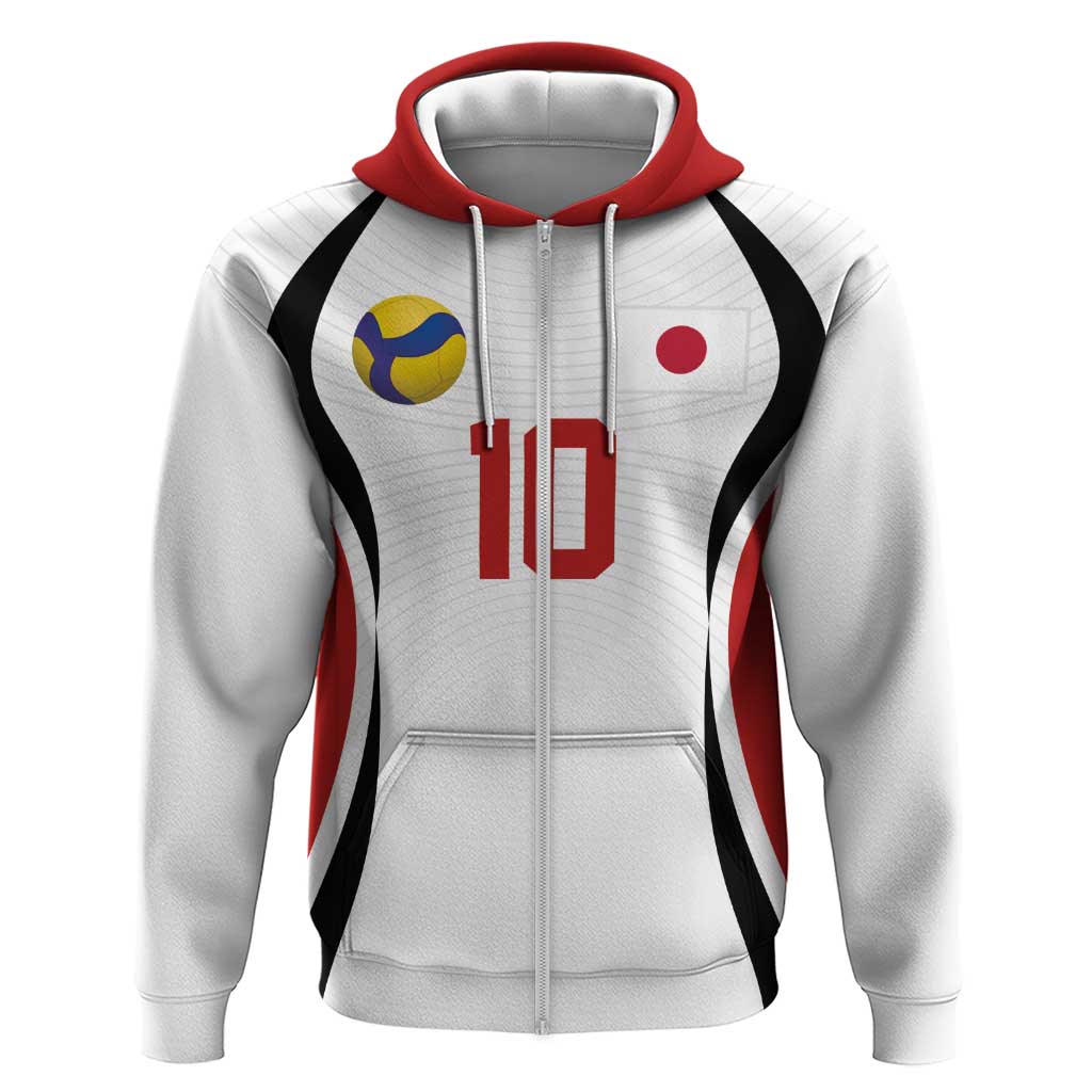 Custom Japan Volleyball Zip Hoodie Sporty Style White Color