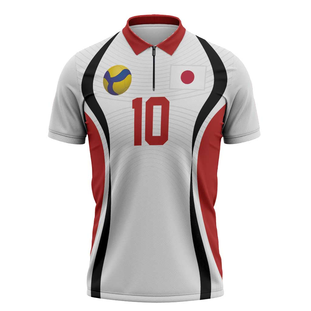 Custom Japan Volleyball Zipper Polo Shirt Sporty Style White Color