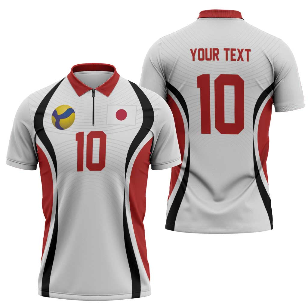 Custom Japan Volleyball Zipper Polo Shirt Sporty Style White Color