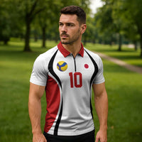 Custom Japan Volleyball Zipper Polo Shirt Sporty Style White Color