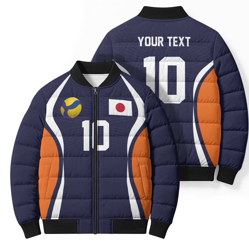 Custom Japan Volleyball Bomber Puffer Jacket Sporty Style Navy Color
