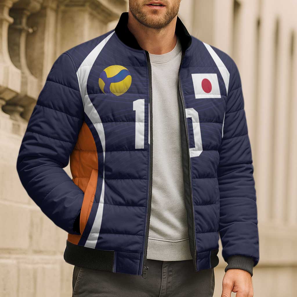 Custom Japan Volleyball Bomber Puffer Jacket Sporty Style Navy Color