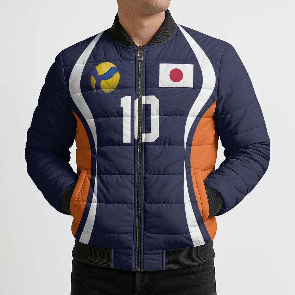 Custom Japan Volleyball Bomber Puffer Jacket Sporty Style Navy Color