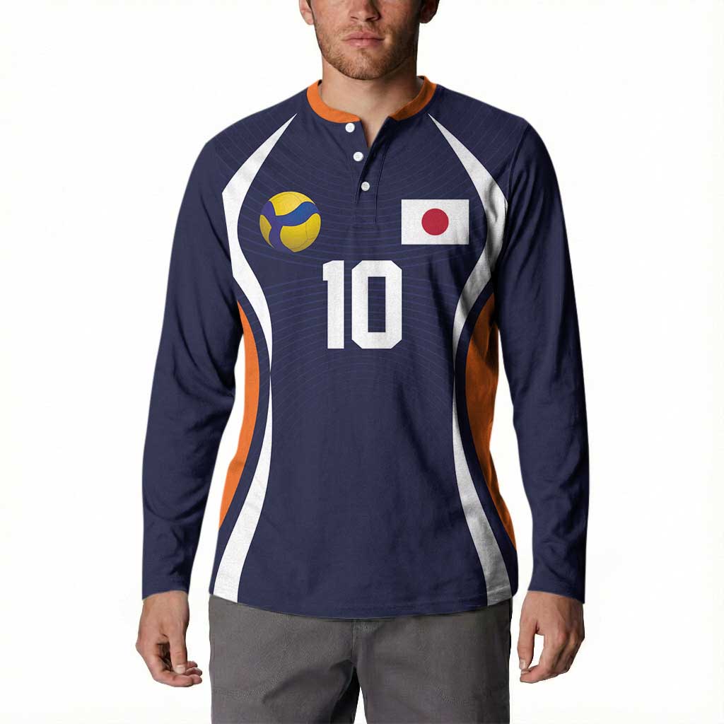 Custom Japan Volleyball Button Sweatshirt Sporty Style Navy Color