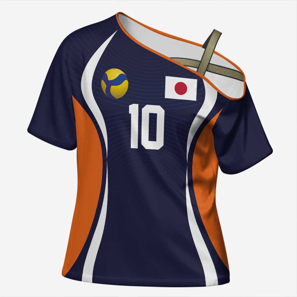 Custom Japan Volleyball Cross Shoulder Shirt Sporty Style Navy Color