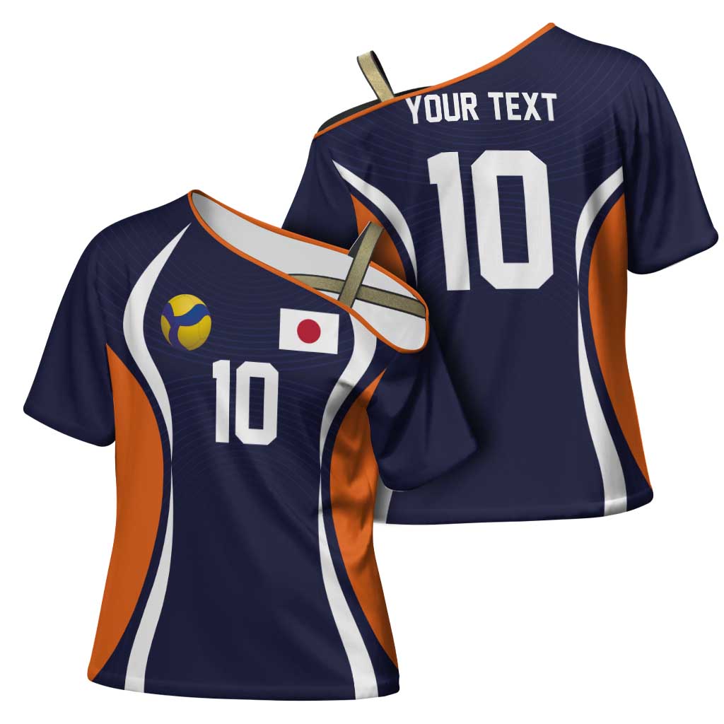Custom Japan Volleyball Cross Shoulder Shirt Sporty Style Navy Color