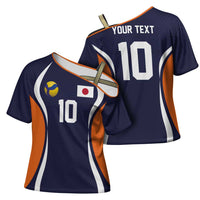 Custom Japan Volleyball Cross Shoulder Shirt Sporty Style Navy Color