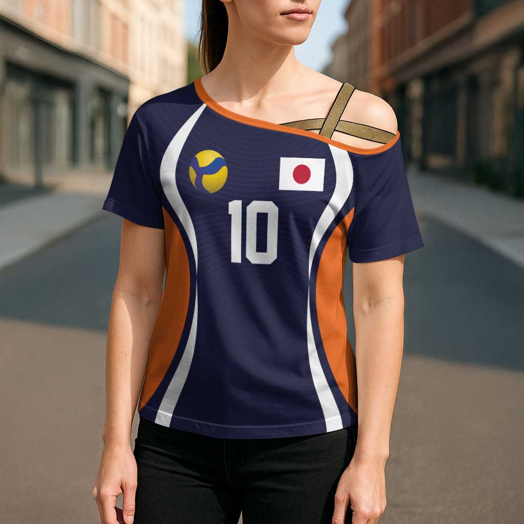 Custom Japan Volleyball Cross Shoulder Shirt Sporty Style Navy Color