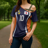 Custom Japan Volleyball Cross Shoulder Shirt Sporty Style Navy Color