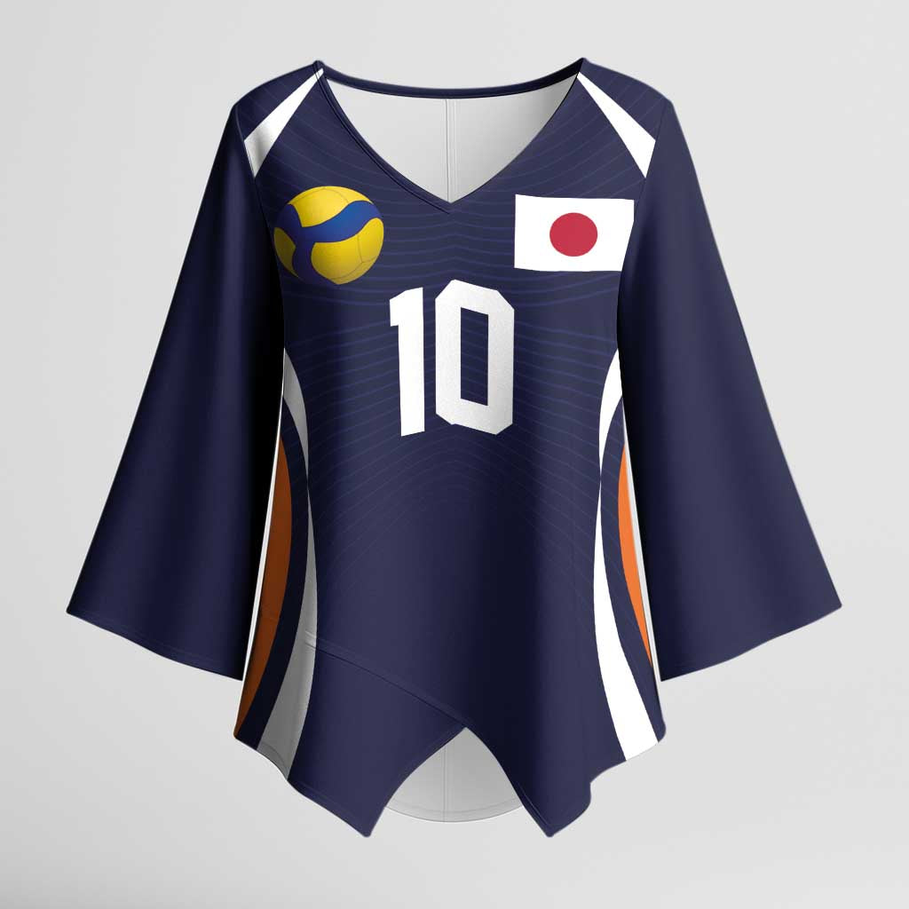 Custom Japan Volleyball Kimono Sleeve Blouse Sporty Style Navy Color