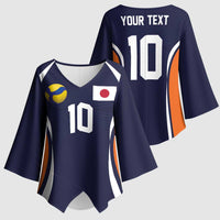 Custom Japan Volleyball Kimono Sleeve Blouse Sporty Style Navy Color