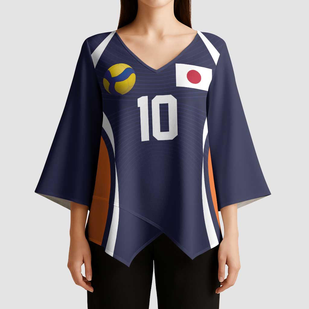 Custom Japan Volleyball Kimono Sleeve Blouse Sporty Style Navy Color