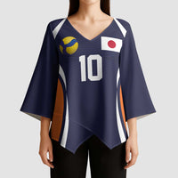 Custom Japan Volleyball Kimono Sleeve Blouse Sporty Style Navy Color