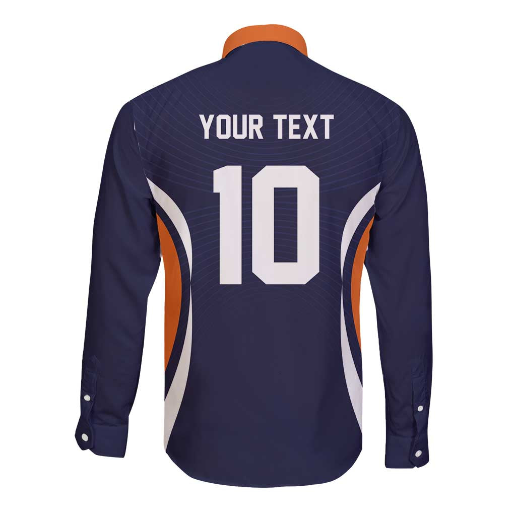Custom Japan Volleyball Long Sleeve Button Shirt Sporty Style Navy Color