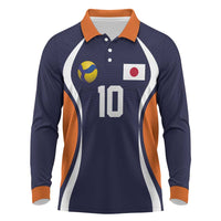 Custom Japan Volleyball Long Sleeve Polo Shirt Sporty Style Navy Color