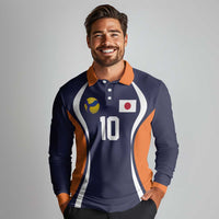 Custom Japan Volleyball Long Sleeve Polo Shirt Sporty Style Navy Color