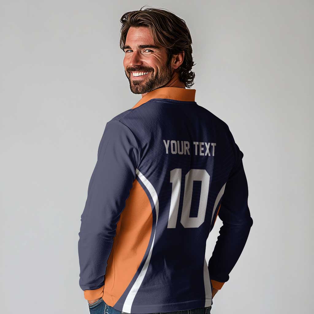 Custom Japan Volleyball Long Sleeve Polo Shirt Sporty Style Navy Color