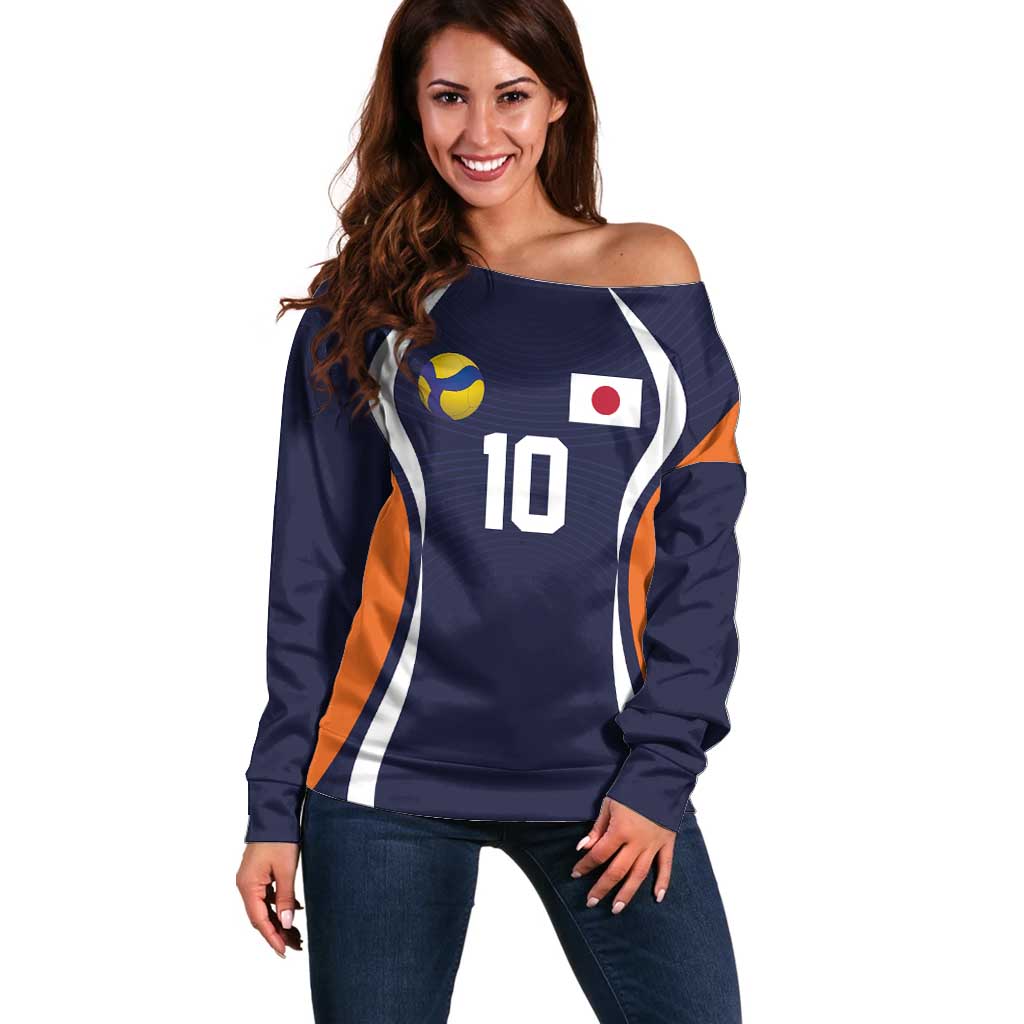 Custom Japan Volleyball Off Shoulder Sweater Sporty Style Navy Color