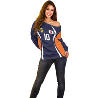 Custom Japan Volleyball Off Shoulder Sweater Sporty Style Navy Color