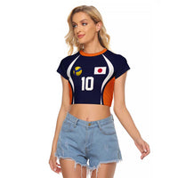 Custom Japan Volleyball Raglan Cropped T Shirt Sporty Style Navy Color