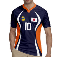 Custom Japan Volleyball Rugby Jersey Sporty Style Navy Color