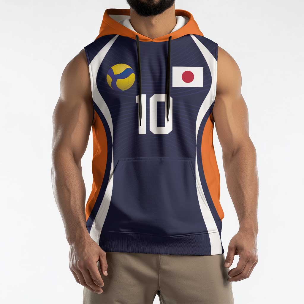 Custom Japan Volleyball Sleeveless Hoodie Sporty Style Navy Color