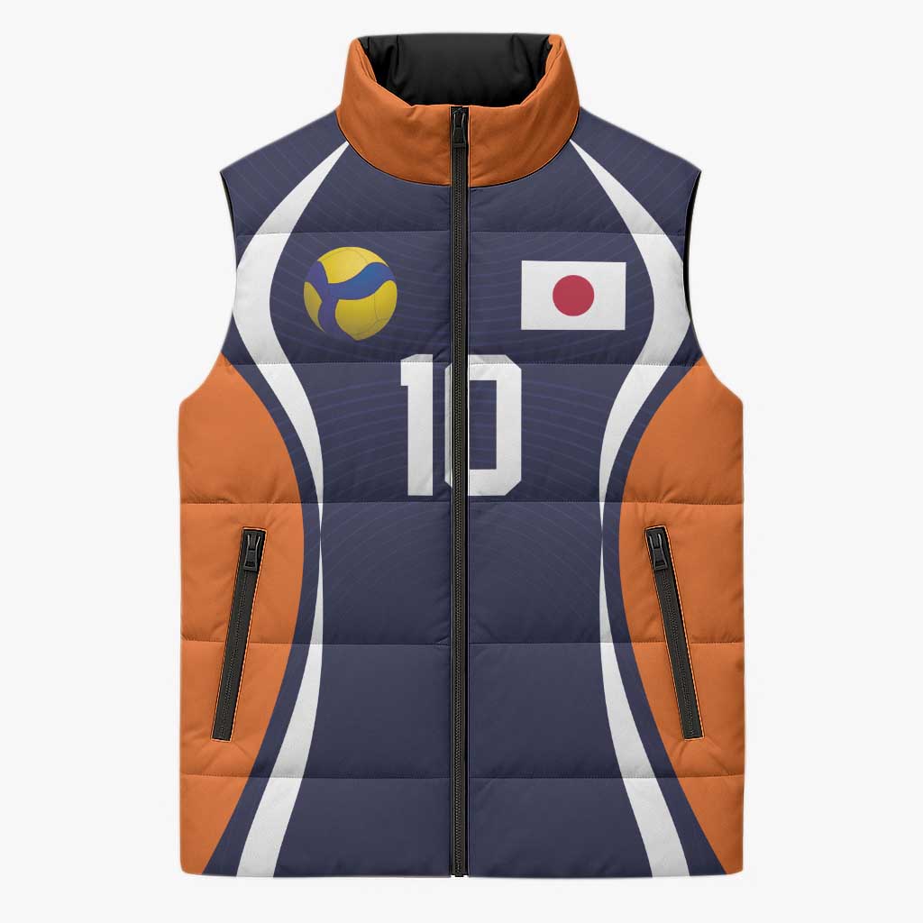 Custom Japan Volleyball Sleeveless Puffer Jacket Sporty Style Navy Color