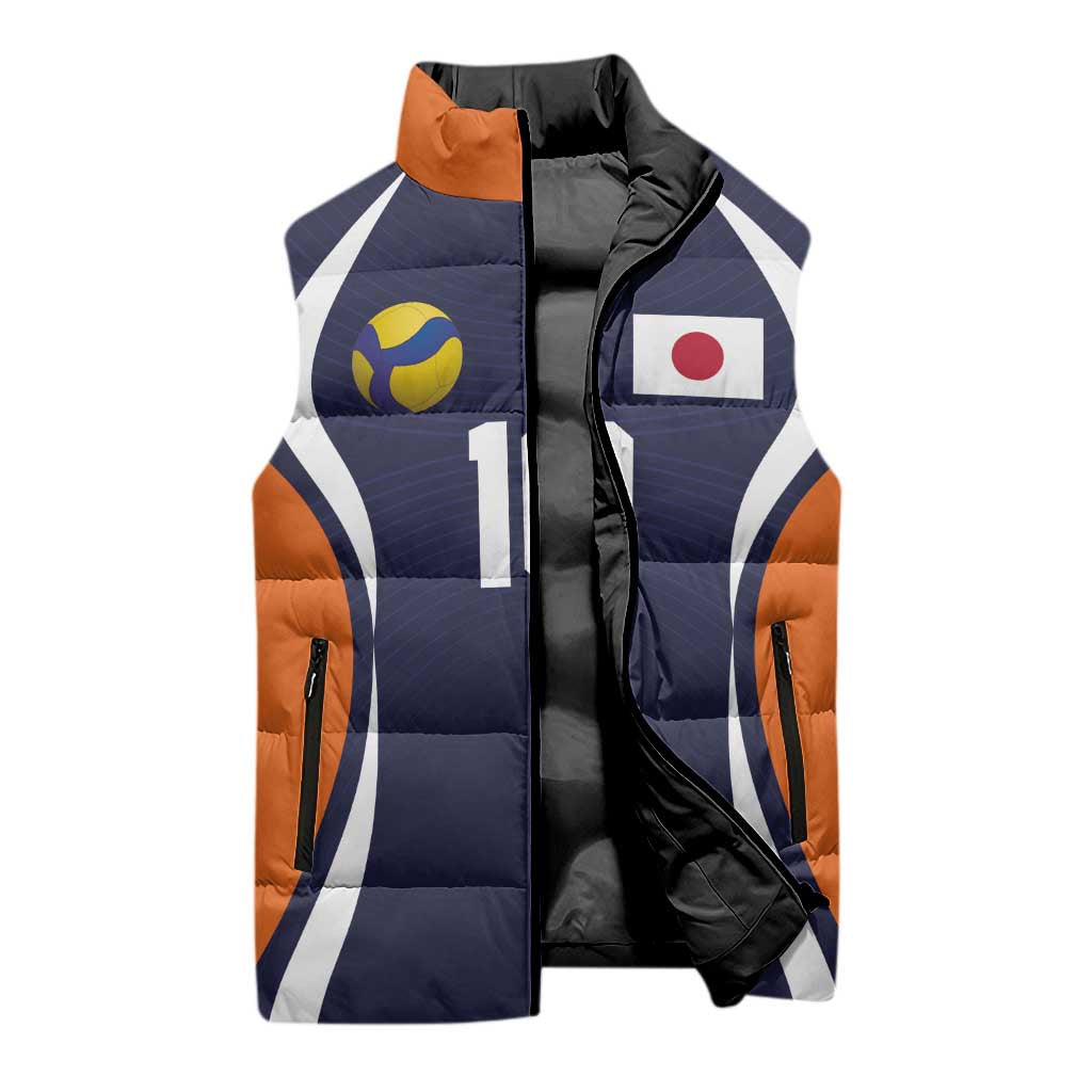 Custom Japan Volleyball Sleeveless Puffer Jacket Sporty Style Navy Color