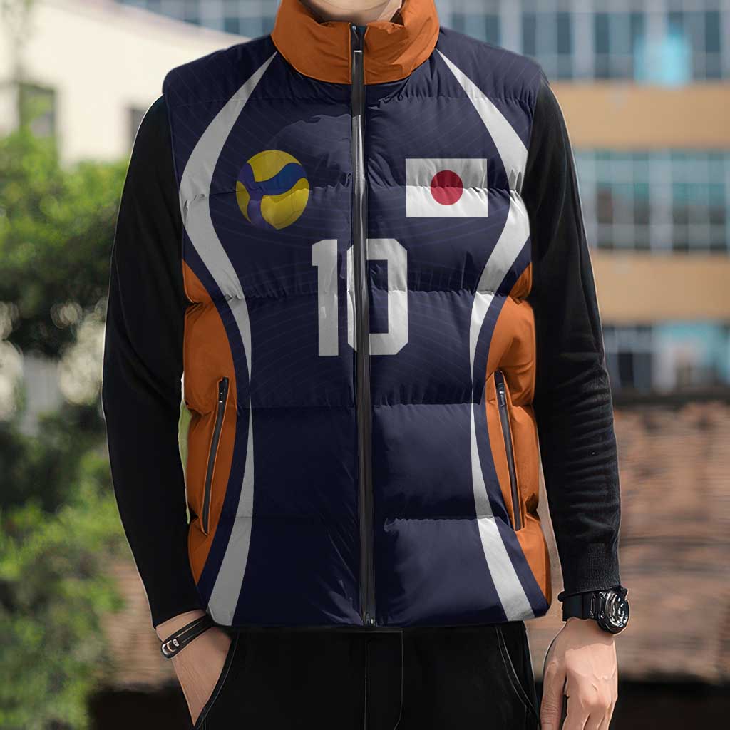 Custom Japan Volleyball Sleeveless Puffer Jacket Sporty Style Navy Color