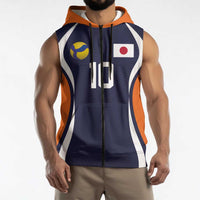 Custom Japan Volleyball Sleeveless Zip Hoodie Sporty Style Navy Color