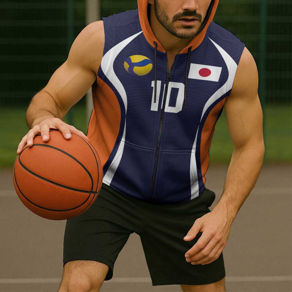Custom Japan Volleyball Sleeveless Zip Hoodie Sporty Style Navy Color