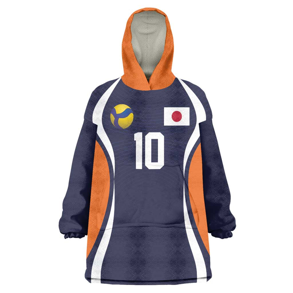 Custom Japan Volleyball Wearable Blanket Hoodie Sporty Style Navy Color