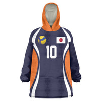 Custom Japan Volleyball Wearable Blanket Hoodie Sporty Style Navy Color