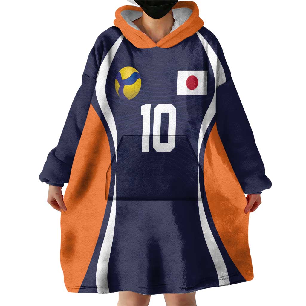 Custom Japan Volleyball Wearable Blanket Hoodie Sporty Style Navy Color