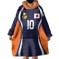 Custom Japan Volleyball Wearable Blanket Hoodie Sporty Style Navy Color