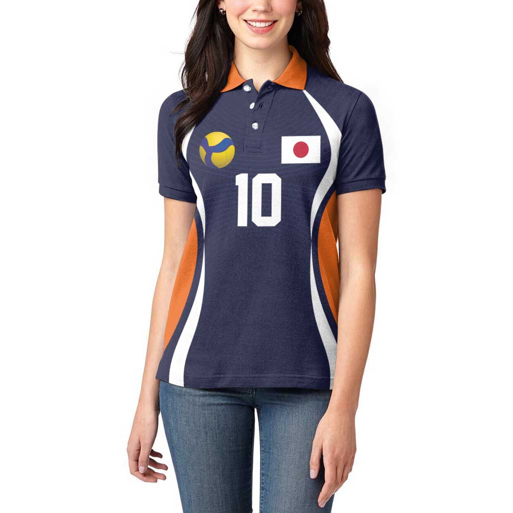 Custom Japan Volleyball Women Polo Shirt Sporty Style Navy Color
