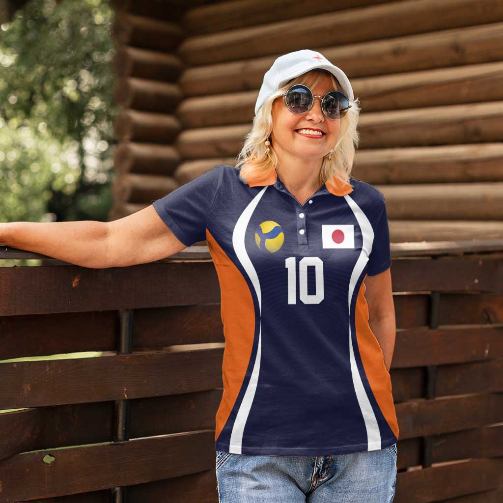 Custom Japan Volleyball Women Polo Shirt Sporty Style Navy Color