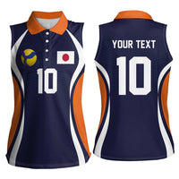 Custom Japan Volleyball Women Sleeveless Polo Shirt Sporty Style Navy Color