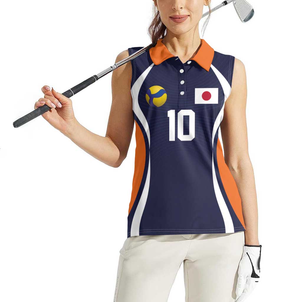 Custom Japan Volleyball Women Sleeveless Polo Shirt Sporty Style Navy Color