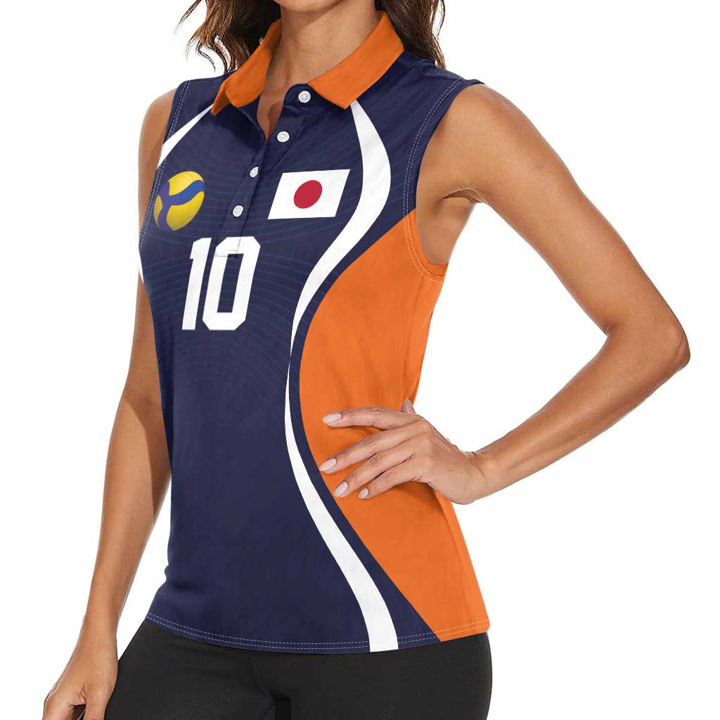 Custom Japan Volleyball Women Sleeveless Polo Shirt Sporty Style Navy Color