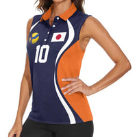 Custom Japan Volleyball Women Sleeveless Polo Shirt Sporty Style Navy Color