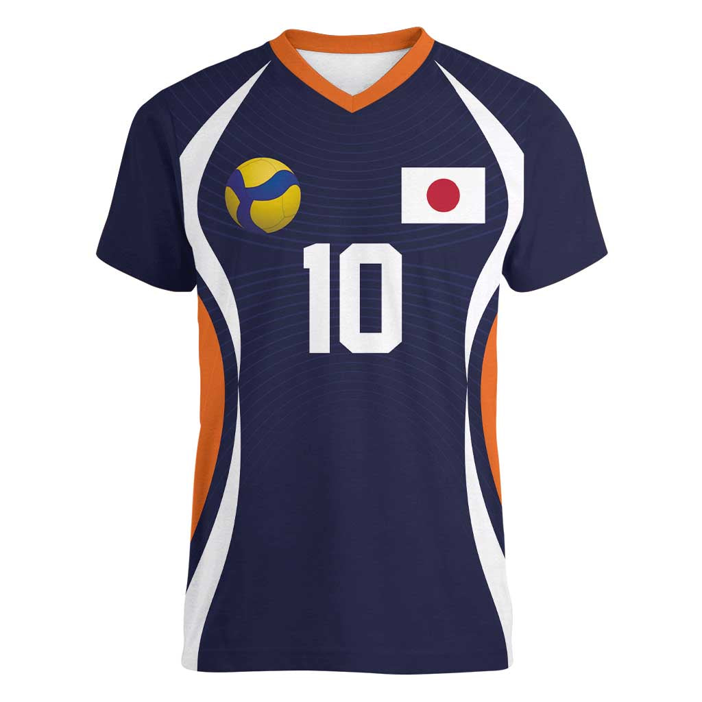 Custom Japan Volleyball Women V-Neck T-Shirt Sporty Style Navy Color