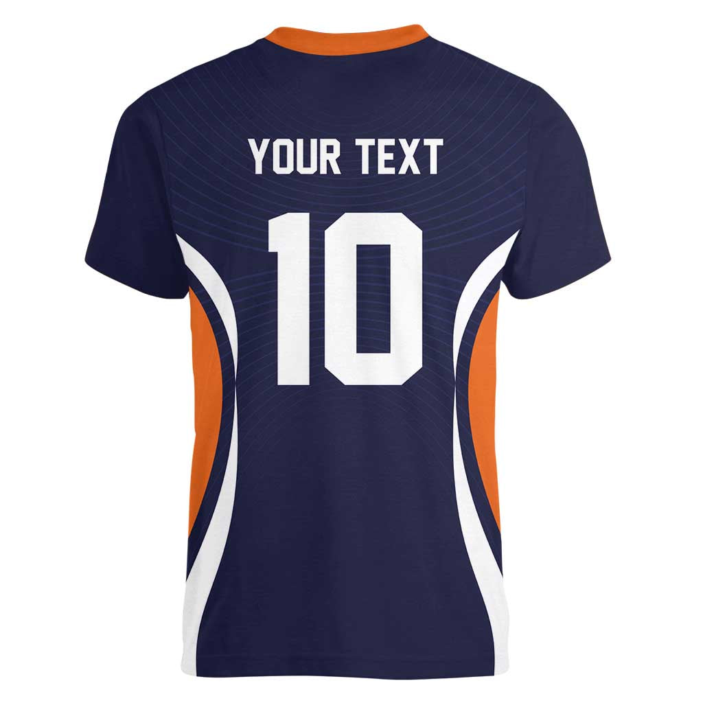 Custom Japan Volleyball Women V-Neck T-Shirt Sporty Style Navy Color