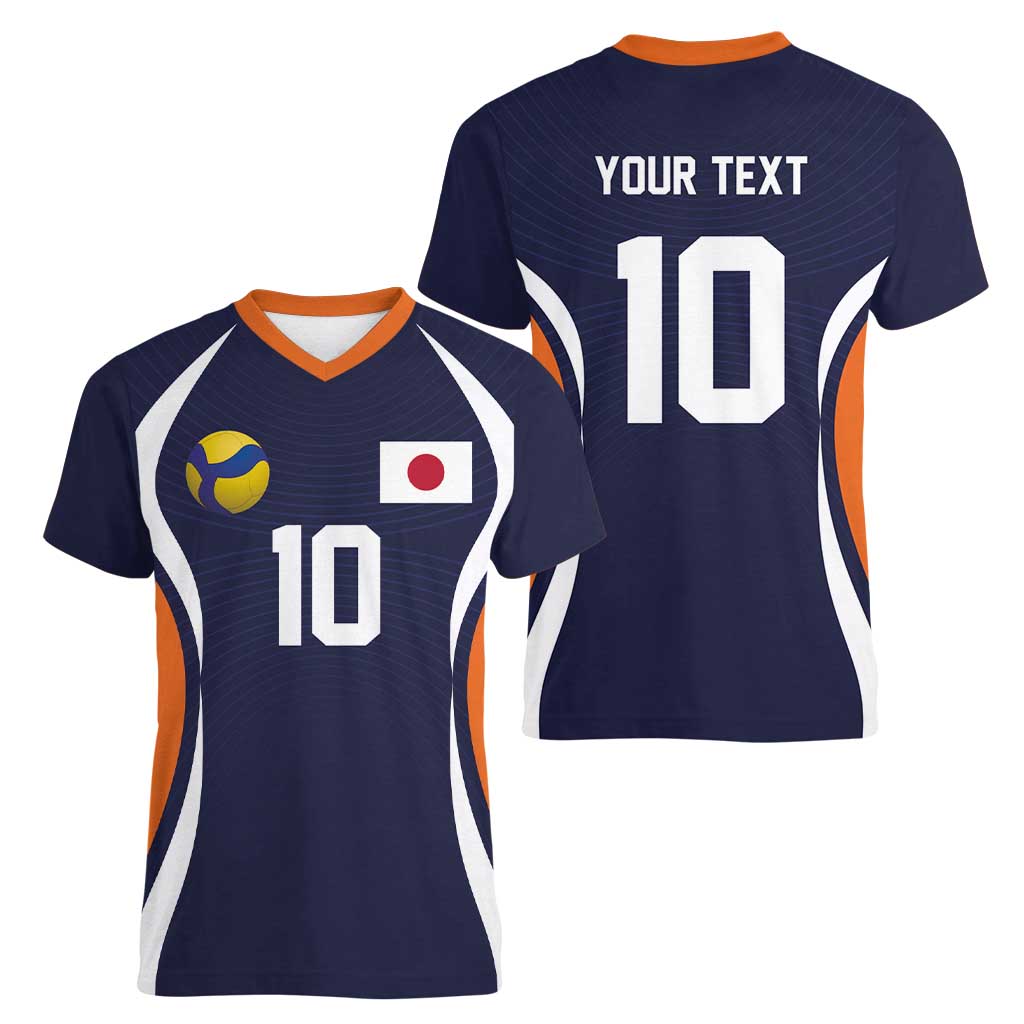 Custom Japan Volleyball Women V-Neck T-Shirt Sporty Style Navy Color