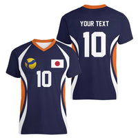 Custom Japan Volleyball Women V-Neck T-Shirt Sporty Style Navy Color