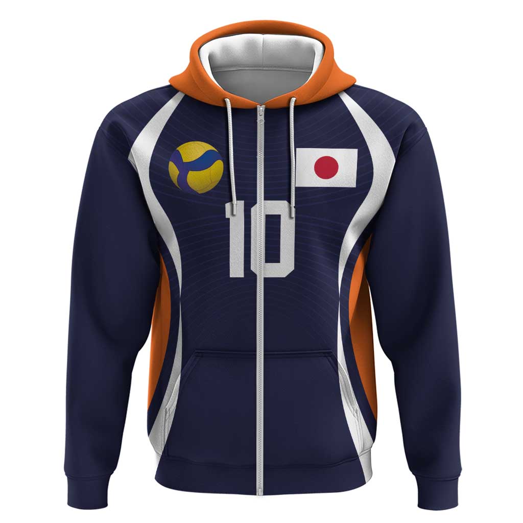 Custom Japan Volleyball Zip Hoodie Sporty Style Navy Color