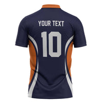 Custom Japan Volleyball Zipper Polo Shirt Sporty Style Navy Color