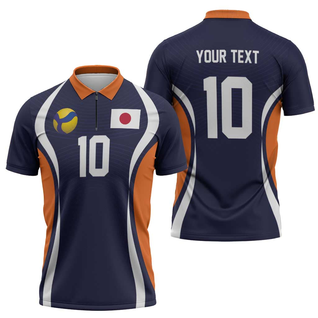Custom Japan Volleyball Zipper Polo Shirt Sporty Style Navy Color